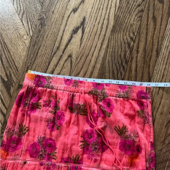 Anthropologie Raga M High Waisted Tiered Cotton Maxi Skirt Pink Floral A-Line - Picture 6 of 8
